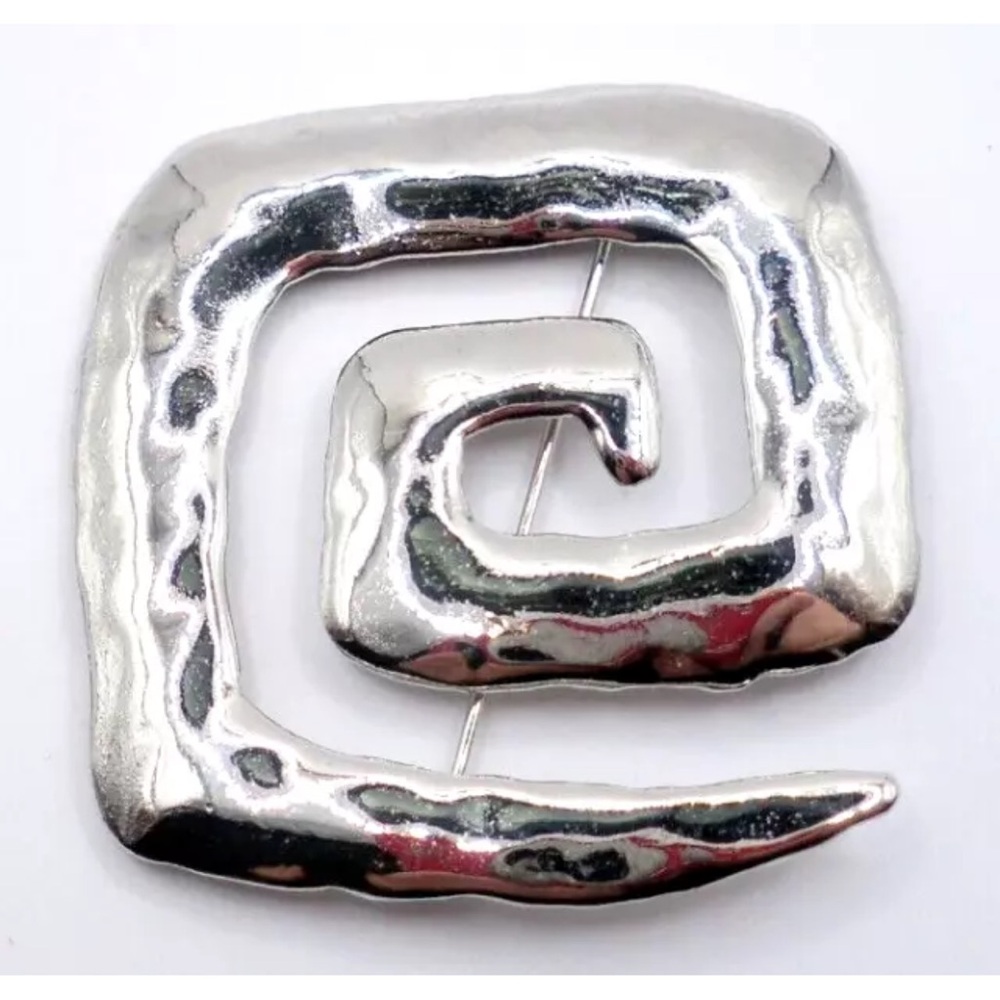 1986 JJ Jonette Silver Tone Pin Brooch Geometric Modernist Swirl Spiral